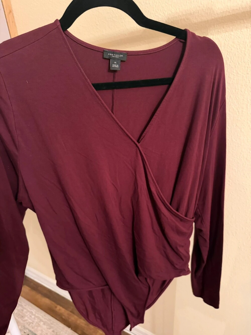 Ann Taylor Factory Burgundy Wrap-Front Blouse – XL